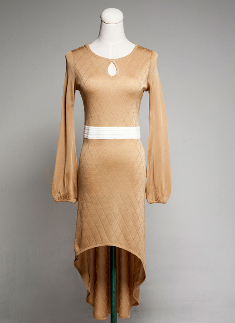Long Sleeve Knit Dress designed with white... Made in Korea